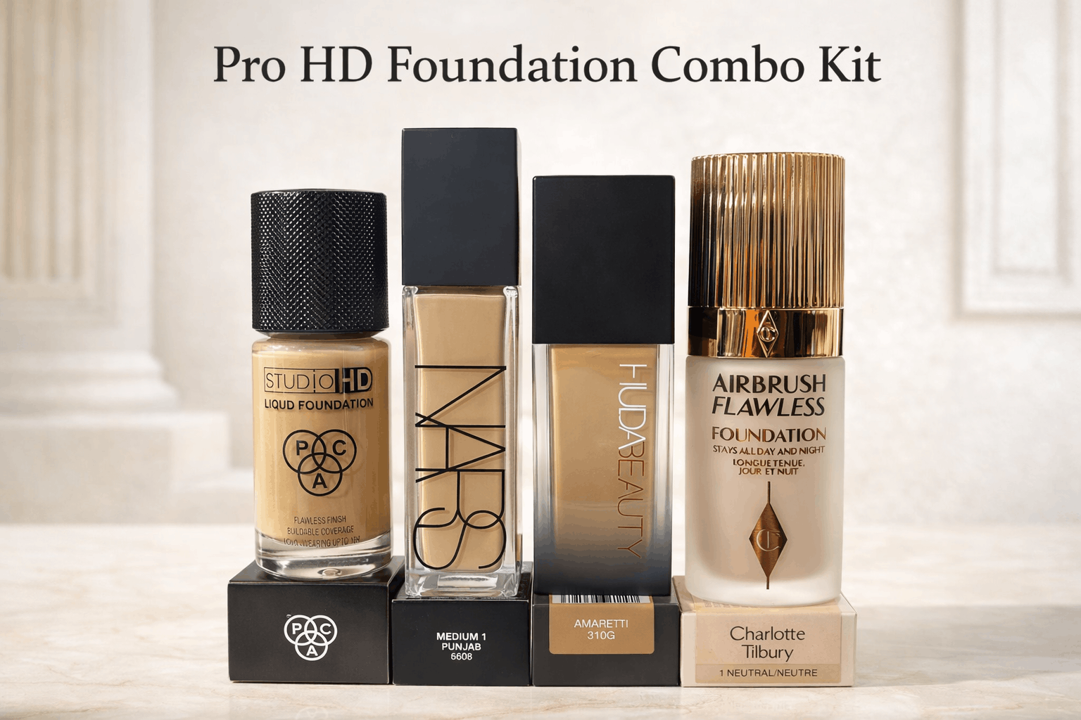 Pro HD Foundation Combo Kit with PAC NARS Huda Charlotte foundation