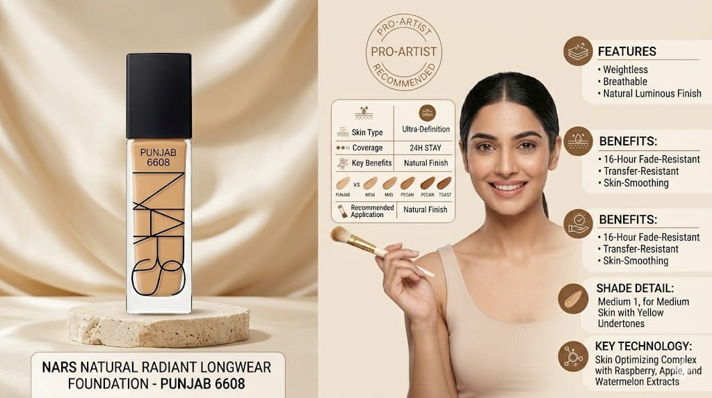 NARS Natural Radiant Longwear Foundation Punjab 6608 medium skin tone radiant long lasting professional makeup foundation